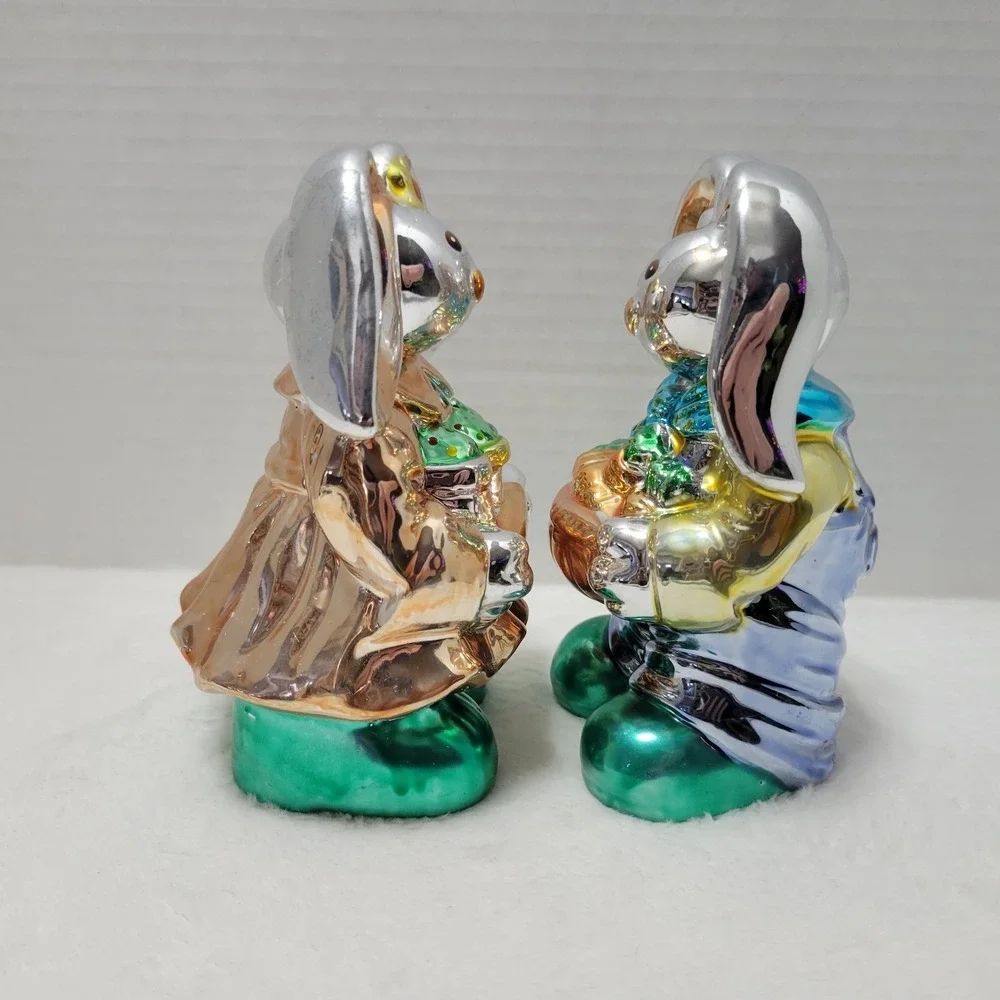 Armchair Shopper Shimmering Bunny Pair Easter‎ Hand Blown Mercury Glass So Cute!